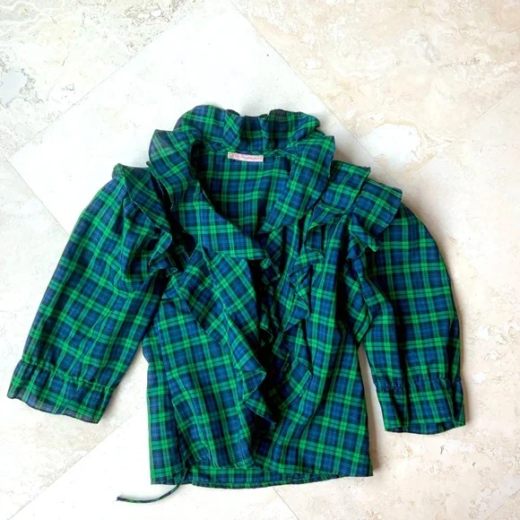 Vintage Flattering Ruffled Wrap Cotton Top Sz 8 - Picture 7 of 7